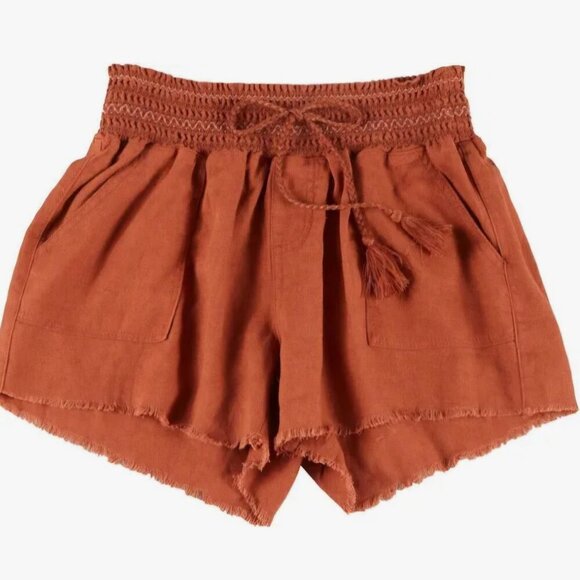 Rewash Baggy Beach Fray cotton junior Rust orange elastic waist belt Shorts L - Picture 1 of 6